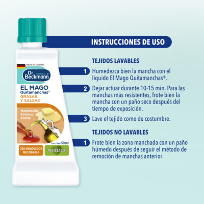El Mago Quitamanchas - Grasas y salsa - Dr Beckmann - instrucciones de uso