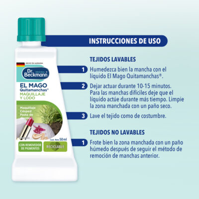 El Mago Quitamanchas - Maquillaje y Lodo - Dr Beckmann - instrucciones de uso