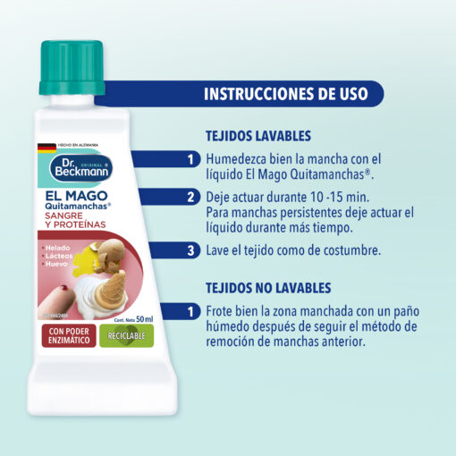 El Mago Quitamanchas - Sangre y Proteinas - Dr Beckmann - instrucciones de uso