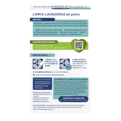 Limpia Lavadoras en Polvo 250g - Dr Beckmann - reverso
