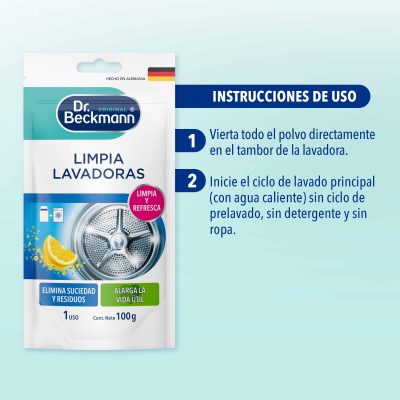 Limpia Lavadoras 100g (Doypack) - Dr Beckmann - instrucciones de uso