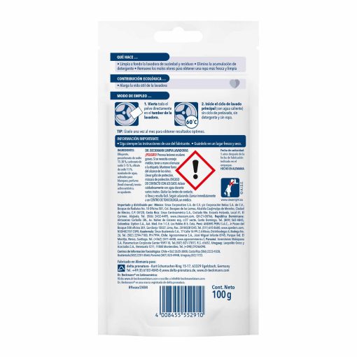 Limpia Lavadoras 100g (Doypack) - Dr Beckmann - reverso