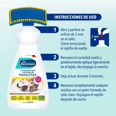 Limpiador para Manchas y Olores de Mascotas - Dr Beckmann - instrucciones de uso