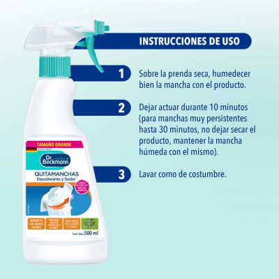 QUITAMANCHAS Desodorante y Sudor 500ml - Dr Beckmann - instrucciones de uso